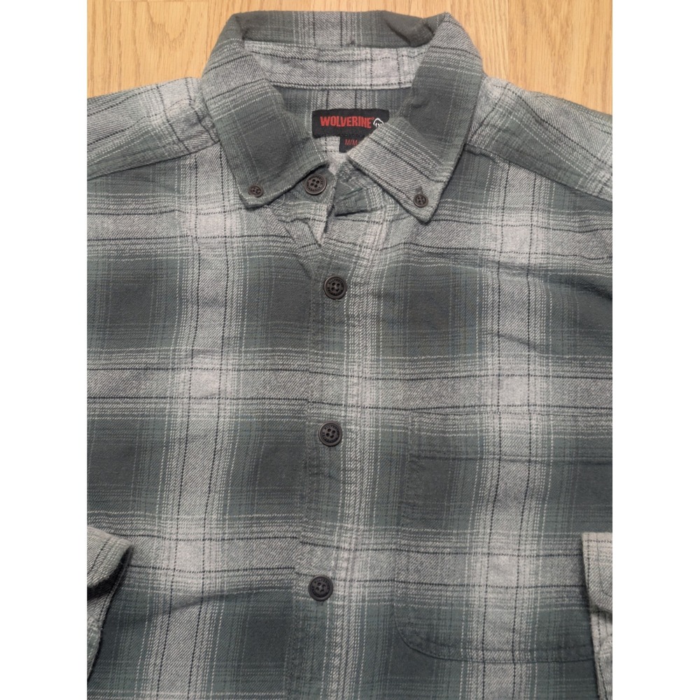 Wolverine Mens Long Sleeve Plaid Flannel Button Down Shirt Gray Medium